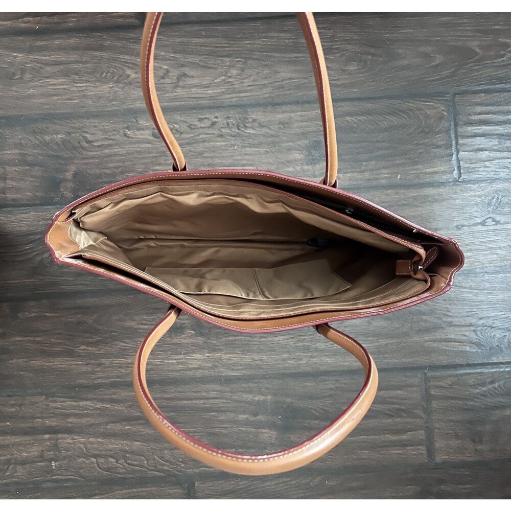 Lodis Audrey Milano Camel Leather Tote Bag Shoulder Laptop Travel Purse - Picture 7 of 11